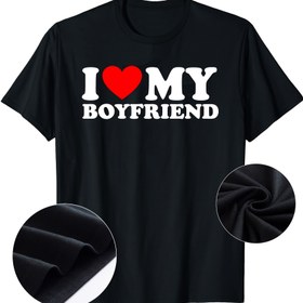 Resim Benim Sıcak Kız Arkadaşım İçin Siyah Grafik T-Shirt - Rahat Yuvarlak Yaka Kısa Kollu Üst, Mükemmel Sevgililer Günü Hediyesi, Bahar/Yaz Koleksiyonu, Her Gün T-shirt|Oyuncağı Tasarım|Konforlu Kesim 