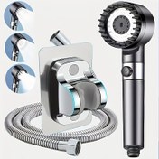 Resim 1 set gri basınçlı duş başlığı, üç hızlı ayarlanabilir el duş başlığı ve duş askısı duş hortumu, tek düğme su durdurma anahtarı ve güçlü sprey duş, Yeni Yıl hediyesi 