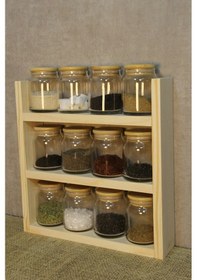 Resim Ahşap Baharatlık Standı, Tezgah Üstü Düzenleyici, Ahşap Raf Doğal Çam Ahşap 