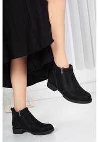 Resim Ayakdaş 2016 Çift Fermuarlı Düz Taban Kadın Bot Mat Siyah 