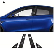 Resim Xuweiwei Tesla Model Y Model 3 B Sütun Koruma Kaplaması Siyah Karbon Fiber Film 