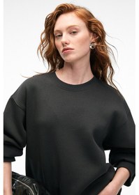 Resim Grimelange ESME Kadın Oversize Yuvarlak Yakalı Kol Ucu Ve Etek Ucu Manşetli Antrasit Sweatshirt 