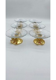 Resim 6'lı Kelebek Ayaklı Gold Cam Lokumluk, Şekerlik, Çerezlik, Kahve Yanı Sunumluk 13cm Gold 