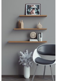 Resim Yankı-BYEG 3lü 40 cm 50 cm 60 cm Safir Meşe Mdf Uçan Duvar Rafı Kitaplık 