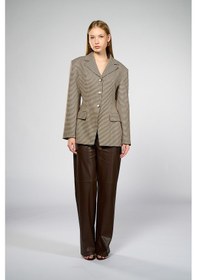 Resim Thalure Kadın Krem Bele Oturan Pötikare Blazer krem 