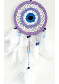 Resim Nazar Boncuğu Motifli Lila Rengi Dream Catcher Düş Kapanı Duvar Süsü 