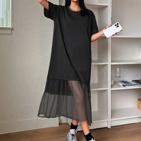 Resim Kadınların Siyah T-Shirt Elbise ile File Etekli - Rahat, Bahar/Yaz Uyku Giyimi, Rahat Spor Ayakkabılar, Evde veya Rahat Gezintiler için Mükemmel, Rahat Giyim|T-shirt Elbise|Kolsuz Tasarım 
