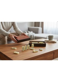 Resim Lüks Deri Kutulu Premium Domino Seti 28 Parça Spinner Lı Çift 6 Taş 2-4 Oyuncu Yeni Yıl Hediyesi 