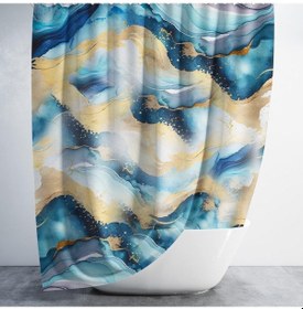Resim Banyo Perdesi 1x180x200 Tek Kanat Duş Perdesi Halka Hediyeli Duşakabin Perdesi Colour Marble Çok Renkli 