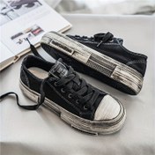 Resim Sokaktan ilham alan Vintage Stil Erkek Kanvas Kaykay Ayakkabıları - Günlük Giyim İçin Eskitme Düz Renkli Bağcıklı Alçak Top Ayakkabılar - Tüm Sezon Kumaş Astarlı Kauçuk Taban Kaykay Ayakkabıları Yuvarlak Burunlu 