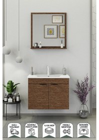 Resim Biani Fix Arya 75 Cm Banyo Dolabı,Seramik Lavabolu, Aynalı,Lavabo Dahil,Mdf,Aybe Kahve 