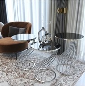 Resim Puklife Kuğu 3'lü Zigon Sehpa Takımı Gümüş Ayak Füme Ayna 