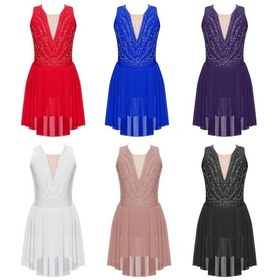 Resim Pembe Çocuklar Kızlar Rhinestone Artistik Patinaj Bale Lirik Performans Elbise Strappy Geri Asimetrik Hem Kolsuz Dans Elbiseleri Pembe 