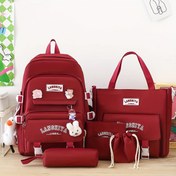 Resim 5 Parça Düz Renk Sırt Çantası Seti, Büyük Kapasiteli Çift Omuzlu Çanta, Basit El Çantası ve Bozuk Para Cüzdanı, Günlük Crossbody Çanta, Kalem Kutusu Tote Çanta, Hafif Öğrenci Okul Çantası Seti, Ücretsiz Ördek Charm ve 3 Tavşan Charm Dahil, Gençler İçin 