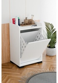 Resim Solena Dekoratif Çamaşır Dolabı Düşer Kapak Çamaşırlık Beyaz 