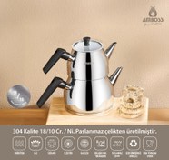Resim Copper 4 Parça İndüksiyon Uyumlu Paslanmaz Çelik Süzgeçli Cam Kapaklı Orta Boy Çaydanlık Seti 