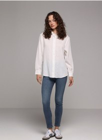 Resim Colin's Boyfriend Fit Shirt Neck Jakarlı Kadın Beyaz Uzun Kol Gömlek 