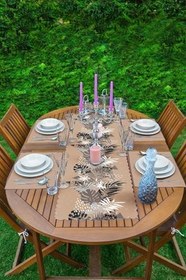 Resim RealHomes Rustic House Dijital Baskılı 1 Adet Runner & 4 Adet Sütlü Kahve Renkli Amerikan Servis 