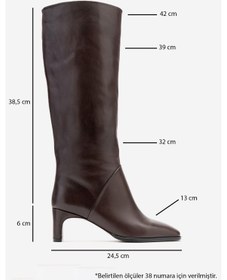 Resim Luvishoes Taly Kahverengi Cilt Hakiki Deri Kadın Blok Topuklu Çizme Kahverengi 