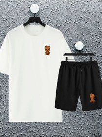 Resim macklin Unisex Kadın Erkek Marvel Groot Baskılı Oversize Tshirt Ve Şort Eşofman Takımı 