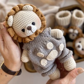 Resim Amigurumi Tulumlu Aslan Bebek Seti Gri - Oyuncak 