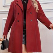 Resim Sonbahar ve Kış için Şık Yaka Detaylı Uzun Kollu Büyük Beden Düz Renk Çift Düğmeli Palto, Kadın Büyük Beden Giyim 