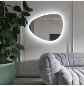 Resim 50x65 Cm Modern Organik Form Led Banyo Aynası Dokunmatik Dimmerli, 6500k Beyaz Işık Beyaz 