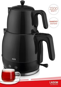 Resim Evia Ladem Siyah Geniş Kapasiteli 2200 Watt Paslanmaz Çelik Çay Makinesi Ve Su Isıtıcısı 
