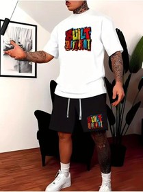 Resim Startmore Erkek Beyaz''renkli Built Different Baskılı'' Basic Oversize T-shirt- Şort Takım Strup0000000000014 Beyaz 