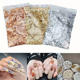 Resim 1/2/3 adet Simli Tırnak Sanatı Folyo Kağıdı Makyaj Takı Düzensiz Parlak Folyo Yaprak Altın Pulları Tırnak DIY Stickerları Manikür Süslemeleri 