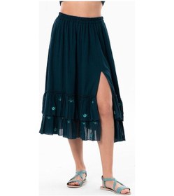 Resim Lavinya Vual Nakışlı Uzun Yazlık Etek Petrol Ptrl-petrol Petrol 