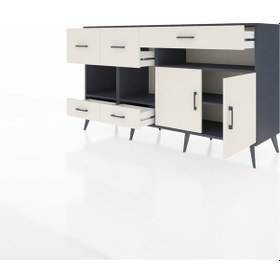 Resim Hyperion Konsol 4 Raflı 5 Çekmeceli 2 Kapaklı 176x44x99 Antrasit-aytaşı Antrasıt/aytası - Antrasıt 