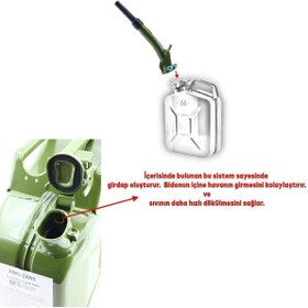 Resim Badem10 Metal Benzin Bidonu 20 Litre Akaryakıt Mazot Taşıma Doldurma Depolama Bidonu Aktarma Borusu 