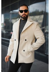 Resim Premium Kruvaze Orta Boy Kaşe Kaban Krem 