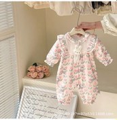 Resim Bebek Giysileri Sonbahar Elbise Bebek Tırmanış Kız Çift Katlı Sevimli Uzun Kollu Yenidoğan Prenses Hariden Pembe Tam Mühür Lale Tavşan Pembe 