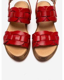Resim Luvishoes Elvoro Kırmızı Hakiki Deri Örgü Bantlı Kadın Sandalet 