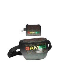 Resim Coral High Erkek Çocuk Siyah Gri Gamer Desenli Bel Çantası Ve Bozuk Para Cüzdanı Set Çok Renkli 