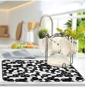 Resim Yıkanabilir Bulasik Kurutma Mati Kurulama Bezi Kurutma Örtüsü Tezgah Üstü Bulaşıklık 40X50 Cm, Siyah-6 
