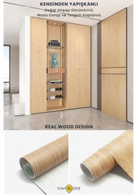 Resim Trendpoint Kendinden Yapışkanlı 60cm 500cm Doğal Ahşap Dokulu Mutfak Dolap Masa Kaplama Duvar Kağıdı 