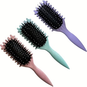 Resim Profesyonel Saç Şekillendirme Tarağı - Sağlam Yapı, Pastel Mor/Turkuaz/Pembe Renkler - Pürüzsüz ve Dolgun Bukleler İçin, Salon & Ev Kullanımı - Normal Saç Tipleriyle Uyumlu, Kuaför Malzemeleri, Bukle Geliştirici Tarak, Rahat Tutma Sapı, Yüksek Kaliteli Kıllar, Dayanıklı Tasarım, Bukle Artırıcı, Güzellik Tutkunları 