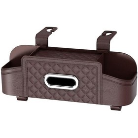 Resim Araç Koltuk Arkası Depolama Kutusu - İki İçecek Rafı, Telefon Tutucu Ve Dokuma Kutusu İle Araç İçini Düzenli Tutun Kahverengi 