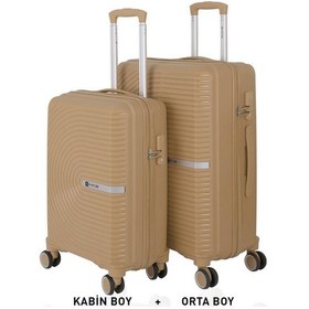 Resim Mçs Bavul Orta Ve Kabin 2li Set Kırılmaz Silikon Valiz V374 Şampanya Şampanya 