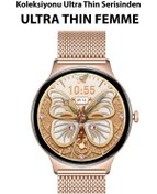 Resim Logia Ultra Thin Femme Akıllı Saat Yuvarlak Çelik Kasa Metal Kordon Gold 