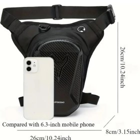 Resim Sannora Bags Siyah Erkek Motorcu Bacak Çantası Su Geçirmez Sert Korumalı Gece Görüşlü Outdoor Bel ve Omuz Çantası 