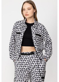 Resim Kadın Fermuarlı Desenli Eşofmman Üstü - Siyah Siyah 