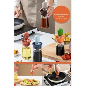 Resim İndecor Houseware Hazneli Silikon Yağ Sos ve Yumurta Fırçası Yağ Fırçası Yağ Şişesi Pembe 180 ml 