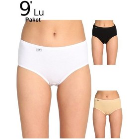 Resim Kadın Siyah 9'lu Paket Likralı Bato Külot Elf568t0924ccm9 001 