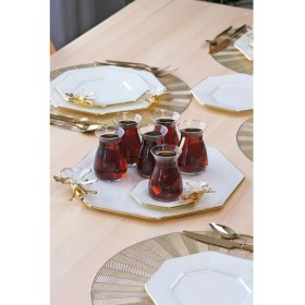 Resim Glore Dolmabahçe Sekizgen Krem Altın Yaldızlı Cam Tepsi 