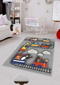 Resim Pelangi Gri Ray Desenli Yıkanabilir Kaymaz Taban Leke Tutmazbebek Ve Çocuk Odası Halısı, Gri-Kırmızı 80 x 150, 90OTC13570938015027 