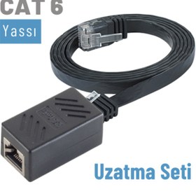 Resim Irenis CAT6 Kablo Uzatma Seti. Yassı Ethernet Kablo ve Ekleyici 1 M-Siyah 